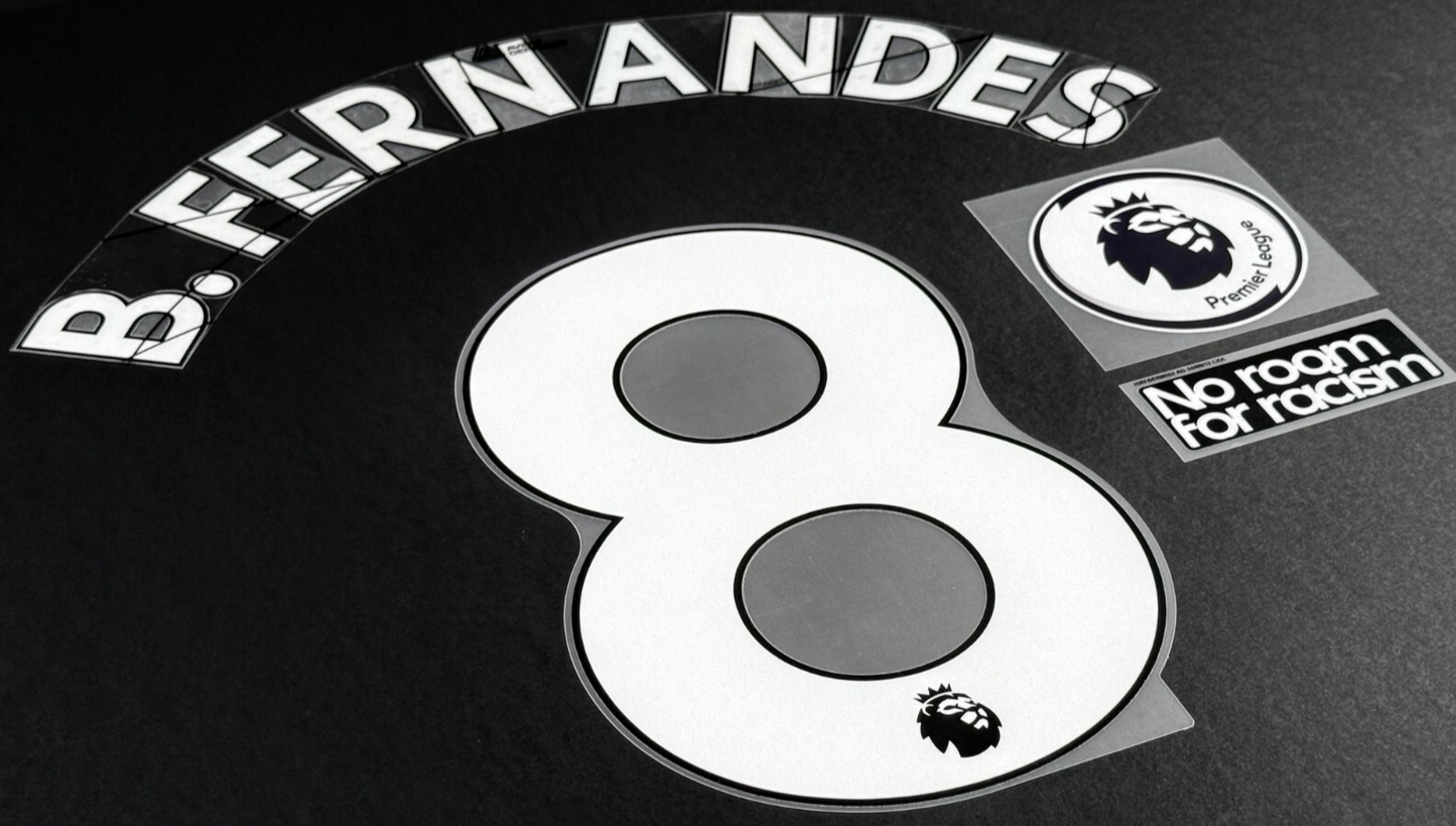 MAN UTD 19/23 B. FERNANDES 8 OFFICIAL AVERY DENNISON WHITE PLAYER SIZE + PATCHES