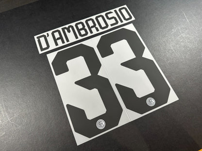 INTER MILAN 2019 2020 D AMBROSIO 33 OFFICIAL AWAY BLACK PLAYER SIZE NAMESET