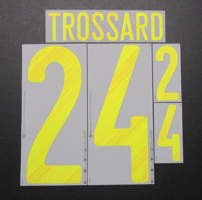 BELGIUM 2020 2021 OFFICIAL TROSSARD 24 HOME YELLOW PLAYER SIZE NAMESET
