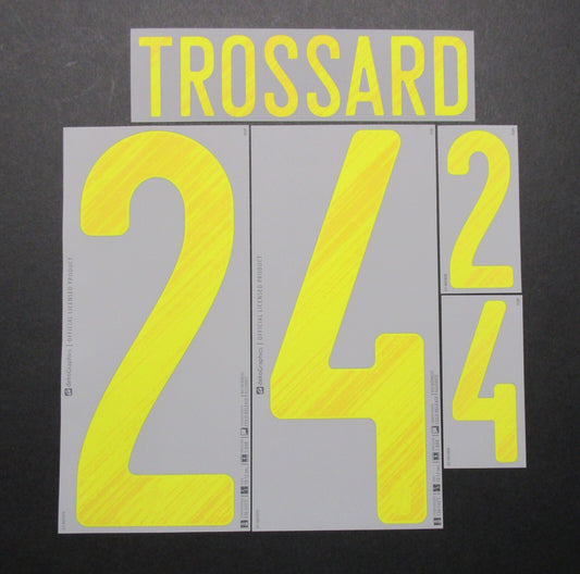 BELGIUM 2020 2021 OFFICIAL TROSSARD 24 HOME YELLOW PLAYER SIZE NAMESET