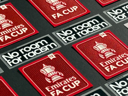 2024 2025 OFFICIAL PLAYER SIZE FA CUP + NO ROOM FOR RACISM SLEEVE PATCHES