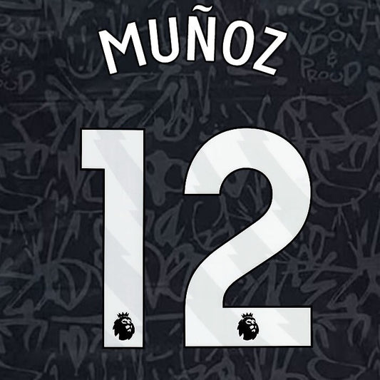 2023 2024 OFFICIAL CRYSTAL PALACE MUNOZ 12 WHITE 3RD PLAYER SIZE NAMESET