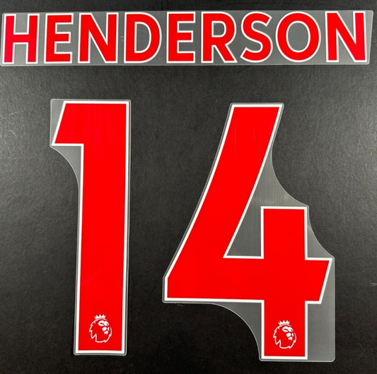LIVERPOOL 2019-23 HENDERSON 14 OFFICIAL AVERY DENNISON RED PLAYER SIZE NAME SET