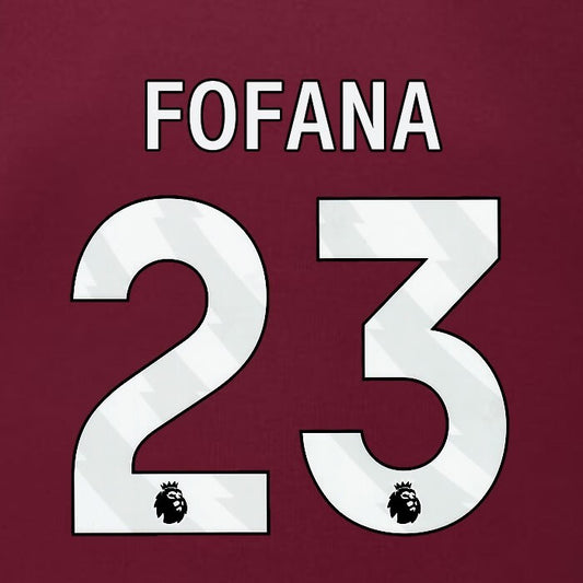 2023 2024 BURNLEY FOFANA 23 OFFICIAL WHITE HOME PLAYER SIZE NAMESET