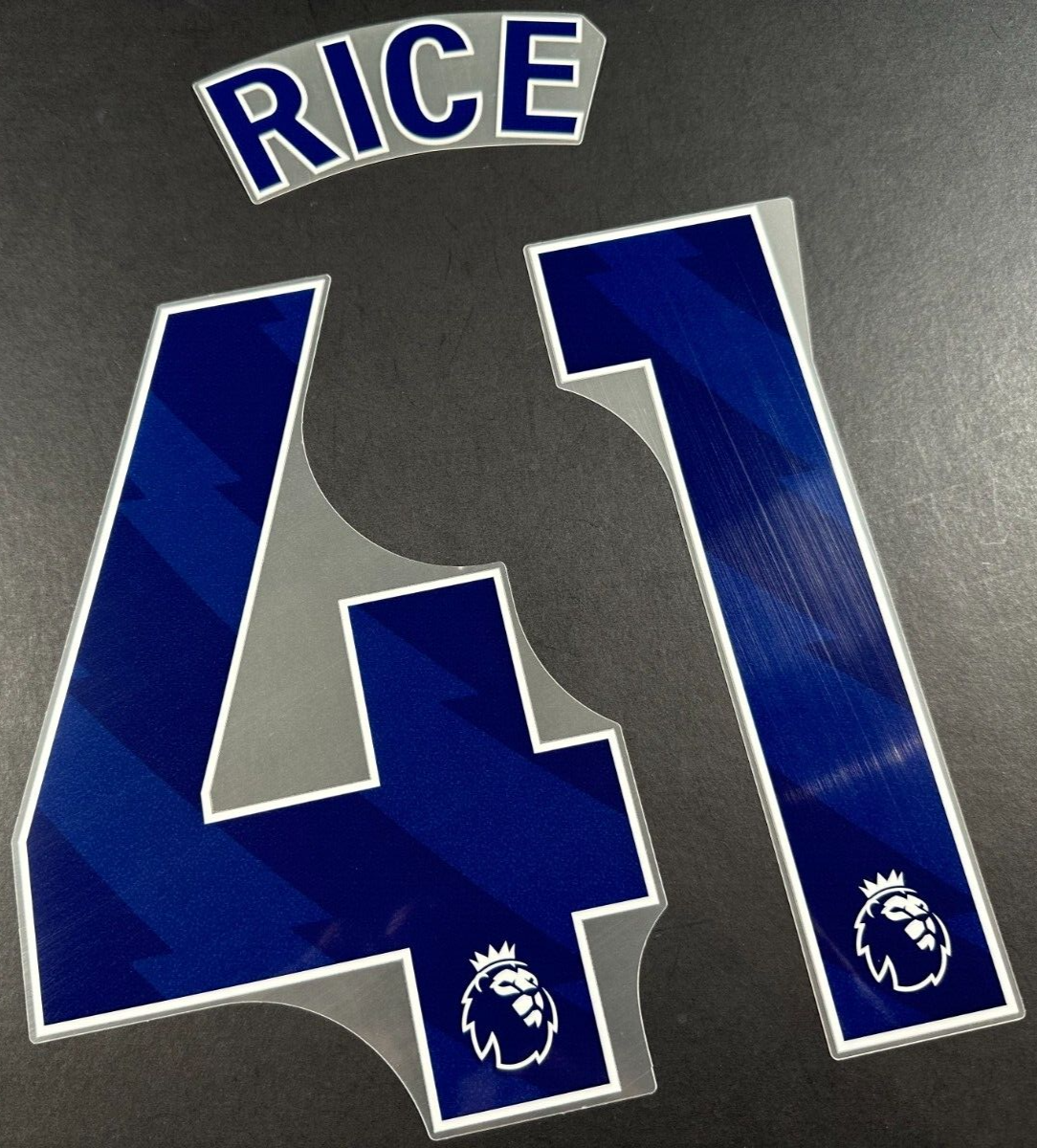 ARSENAL 2023/2025 RICE 41 OFFICIAL AVERY DENNISON BLUE PLAYER SIZE NAME SET