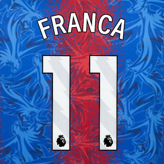 2024 2025 OFFICIAL CRYSTAL PALACE M. FRANCA 11 WHITE HOME PLAYER SIZE NAMESET