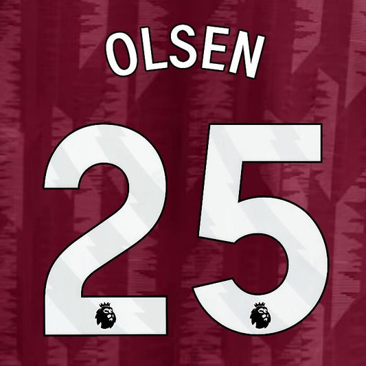 2023 2024 ASTON VILLA OLSEN 25 OFFICIAL WHITE HOME PLAYER SIZE NAMESET