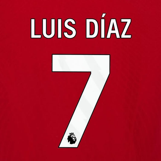 2023 2024 OFFICIAL LIVERPOOL LUIS DIAZ 7 WHITE HOME PLAYER SIZE NAMESET