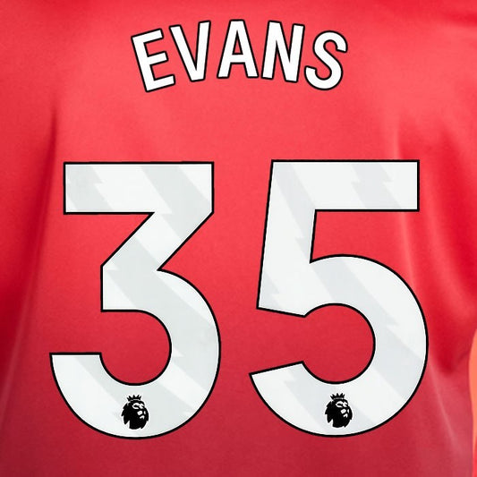 2024 2025 MANCHESTER UNITED EVANS 35 HOME WHITE PLAYER SIZE NAMESET