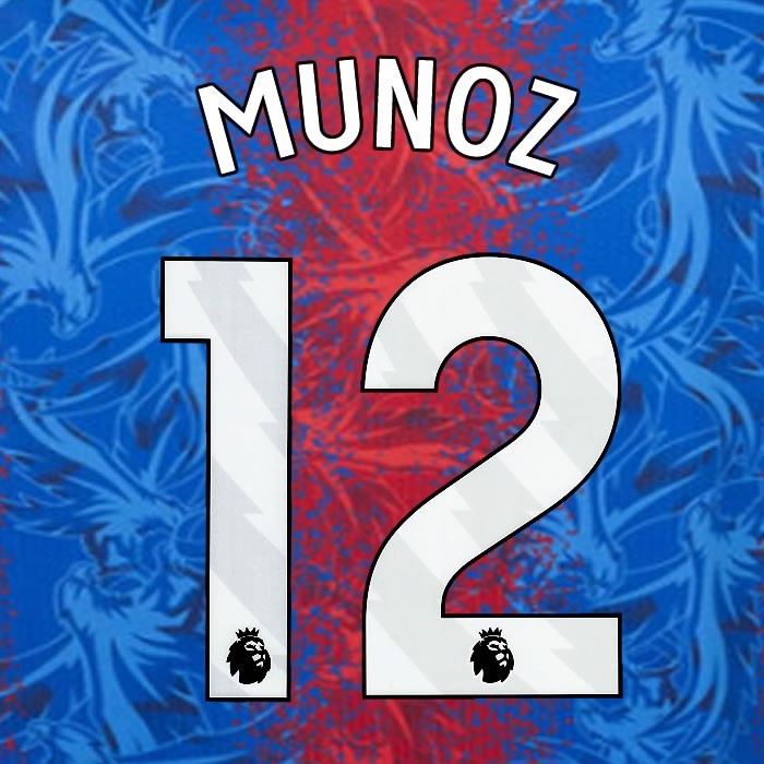 2024 2025 OFFICIAL CRYSTAL PALACE MUNOZ 12 WHITE HOME PLAYER SIZE NAMESET