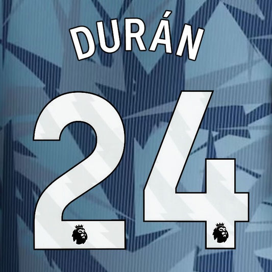 2023 2024 ASTON VILLA DURAN 24 OFFICIAL WHITE 3RD PLAYER SIZE NAMESET