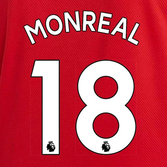ARSENAL 2019-23 MONREAL 18 OFFICIAL AVERY DENNISON WHITE PLAYER SIZE NAME SET