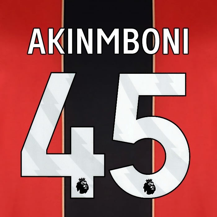 2024 2025 BOURNEMOUTH AKINMBONI 45 WHITE HOME PLAYER SIZE NAME SET