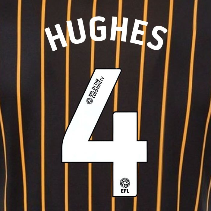 25 26 HULL CITY HUGHES 4 OFFICIAL WHITE HOME PLAYER SIZE NAME SET 230MM