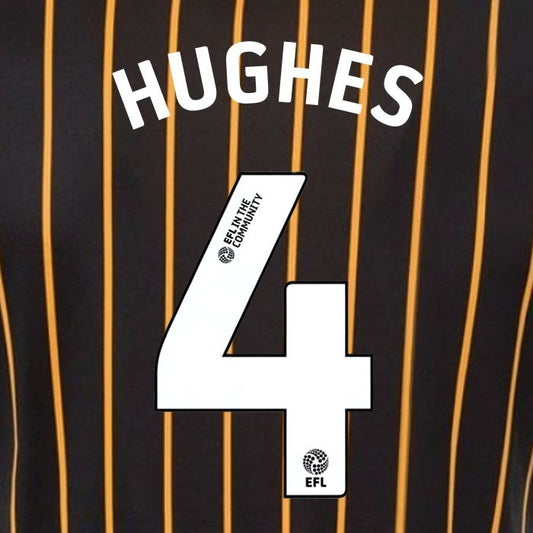 25 26 HULL CITY HUGHES 4 OFFICIAL WHITE HOME PLAYER SIZE NAME SET 230MM