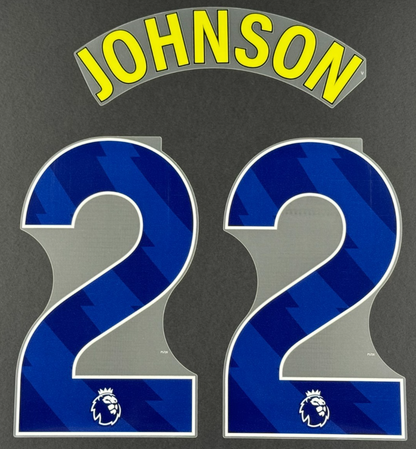 2025 / 2026 TOTTENHAM JOHNSON 22 YELLOW / BLUE THIRD PLAYER SIZE NAME SET