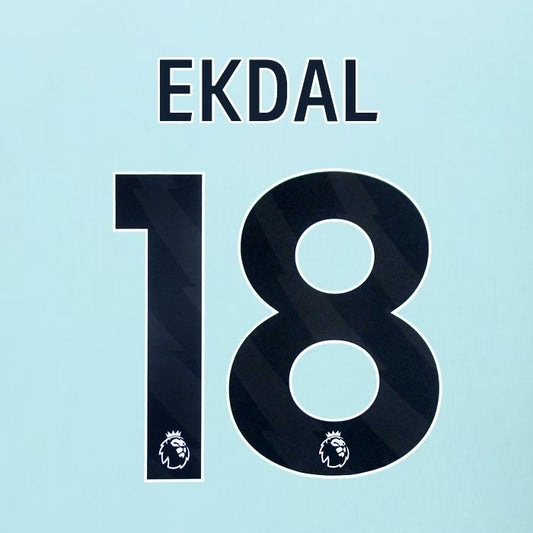 2025 2026 BURNLEY EKDAL 18 OFFICIAL BLACK AWAY PLAYER SIZE NAMESET