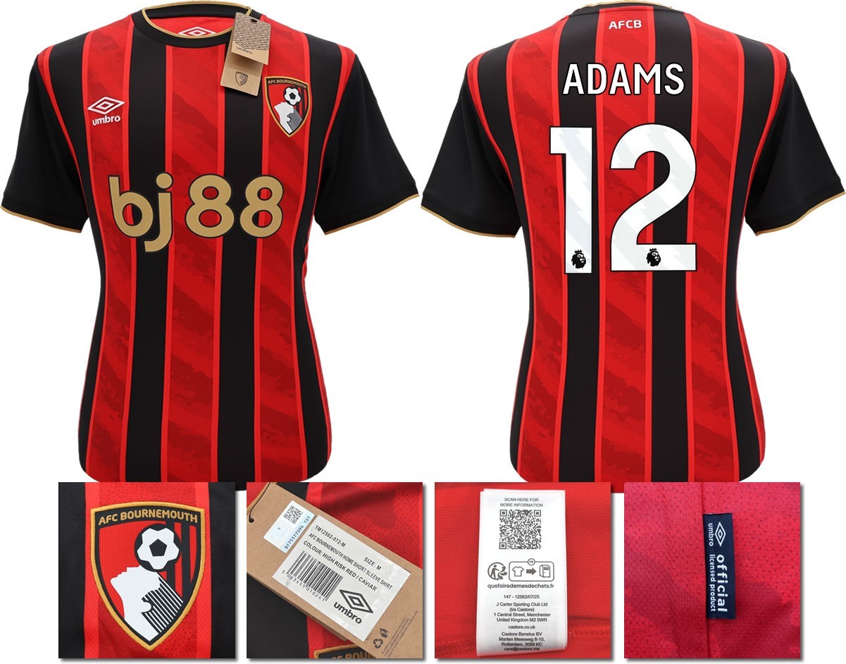 BNWT 2025 2026 UMBRO AFC BOURNEMOUTH HOME SHIRT ADAMS 12