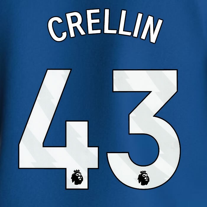 2023 2024 EVERTON CRELLIN 43 OFFICIAL WHITE HOME PLAYER SIZE NAMESET