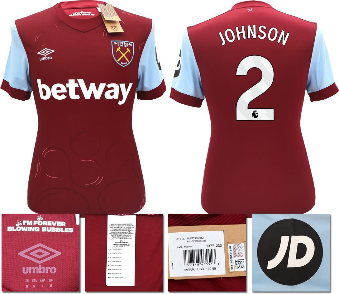BNWT 2023 2024 UMBRO WEST HAM HOME SHIRT JOHNSON 2 MEN'S