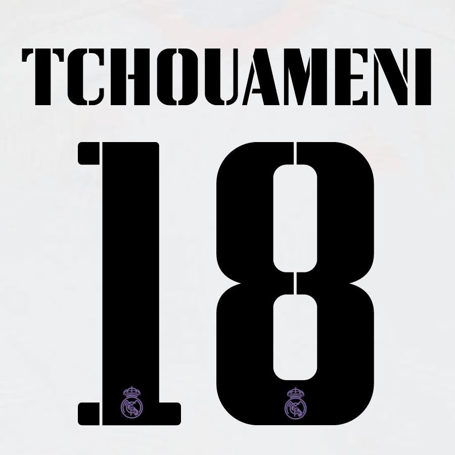 22 23 AVERY DENNISON REAL MADRID TCHOUAMENI 18 HOME BLACK PLAYER SIZE NAMESET