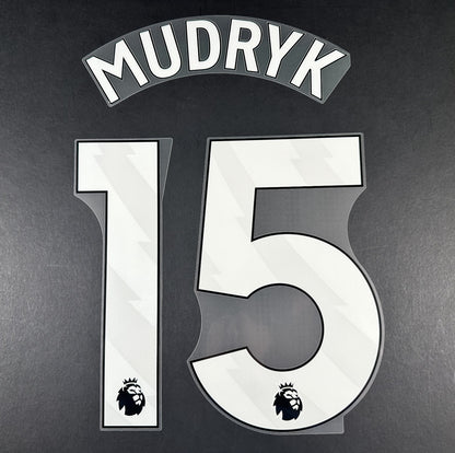 CHELSEA 2024 2025 MUDRYK 15 OFFICIAL AVERY DENNISON WHITE PLAYER SIZE NAME SET