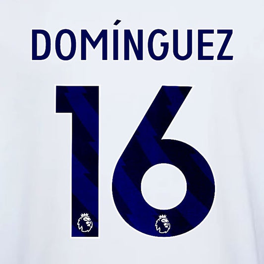 2023 2024 OFFICIAL NOTTINGHAM DOMINGUEZ 16 BLUE AWAY PLAYER SIZE NAMESET