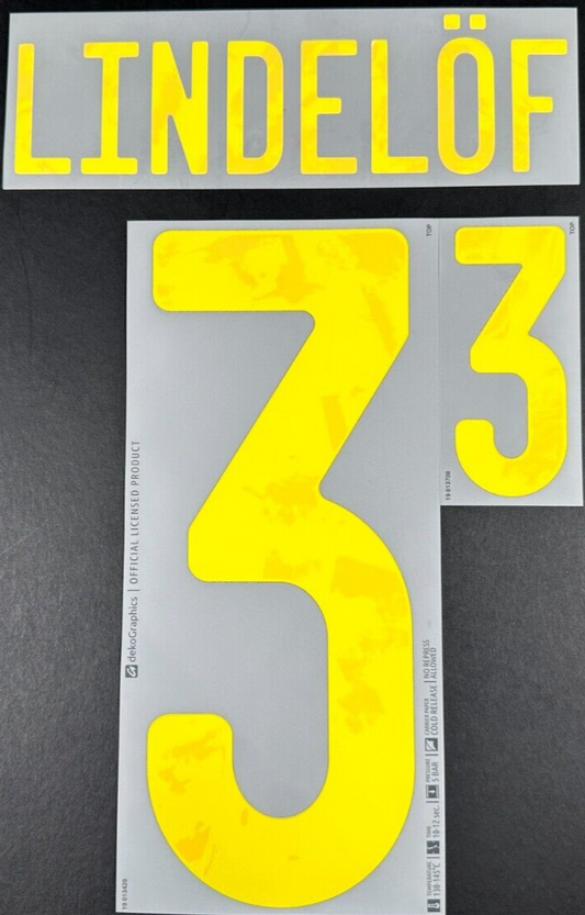 SWEDEN 2020 2021 OFFICIAL DekoGraphics LINDELOF 3 AWAY PLAYER SIZE NAMESET
