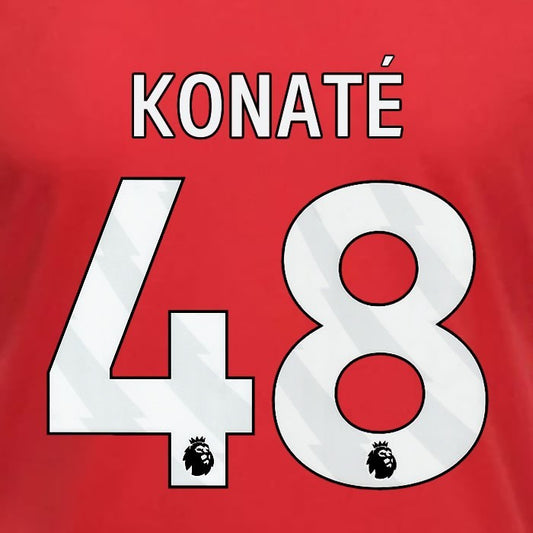 2023 2024 OFFICIAL NOTTINGHAM KONATE 48 WHITE HOME PLAYER SIZE NAMESET