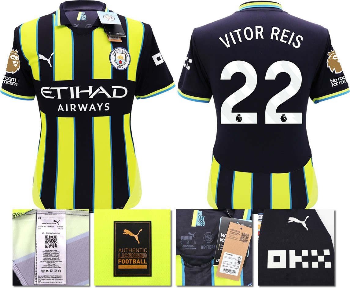 BNWT 24 25 MAN CITY PUMA AWAY VITOR REIS 22 + PATCHES FOOTBALL SHIRT MEN'S XL
