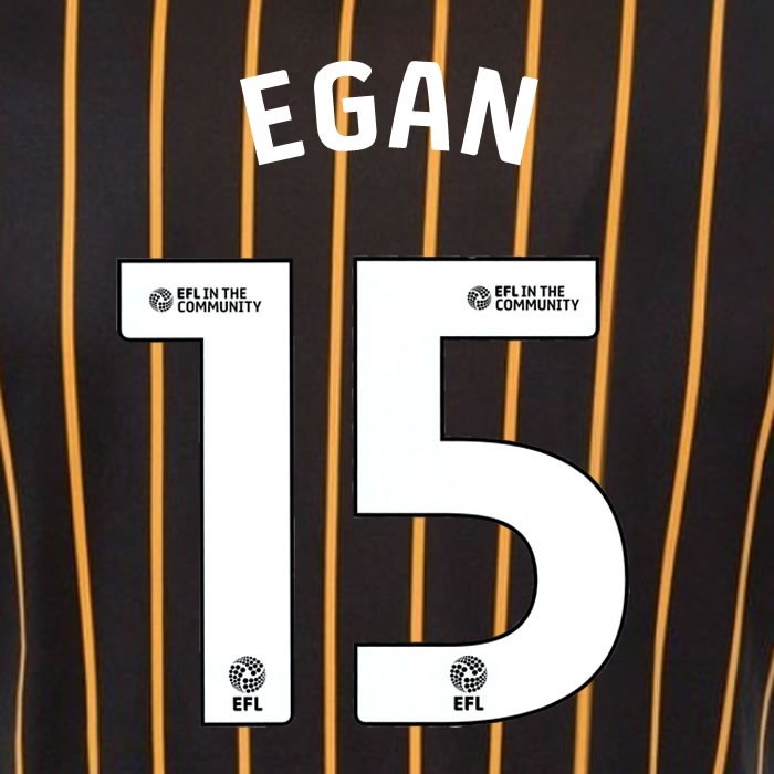 25 26 HULL CITY EGAN 15 OFFICIAL WHITE HOME PLAYER SIZE NAME SET 230MM