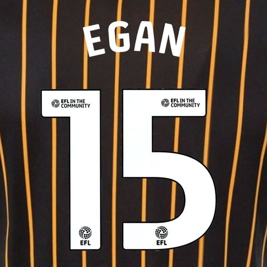 25 26 HULL CITY EGAN 15 OFFICIAL WHITE HOME PLAYER SIZE NAME SET 230MM