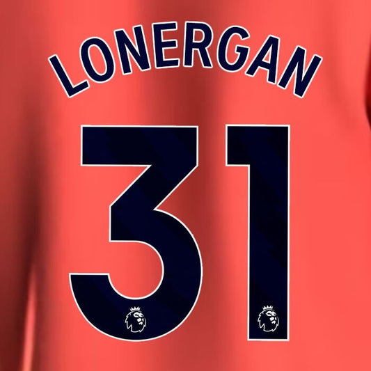 2023 2024 EVERTON LONERGAN 31 OFFICIAL BLUE AWAY PLAYER SIZE NAMESET