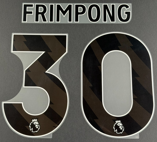 LIVERPOOL 25 26 FRIMPONG 30 OFFICIAL AVERY DENNISON BLACK PLAYER SIZE NAME SET