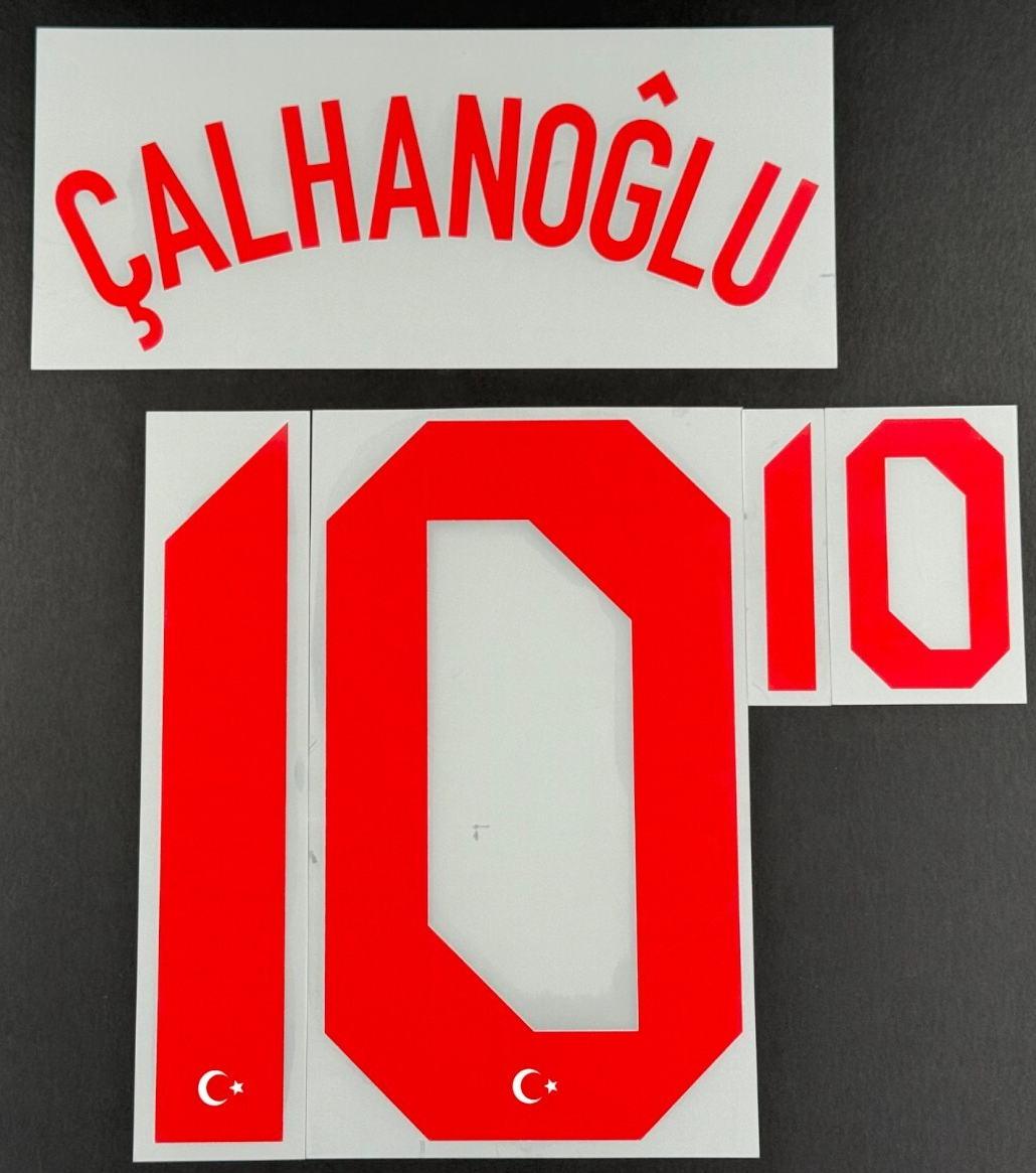 TURKEY 2020-2021 OFFICIAL CALHANOGLU 10 AWAY RED PLAYER SIZE NAME SET