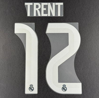2025 2026 REAL MADRID TRENT 12 OFFICIAL AVERY DENNISON AWAY PLAYER SIZE NAME SET