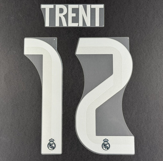 2025 2026 REAL MADRID TRENT 12 OFFICIAL AVERY DENNISON AWAY PLAYER SIZE NAME SET