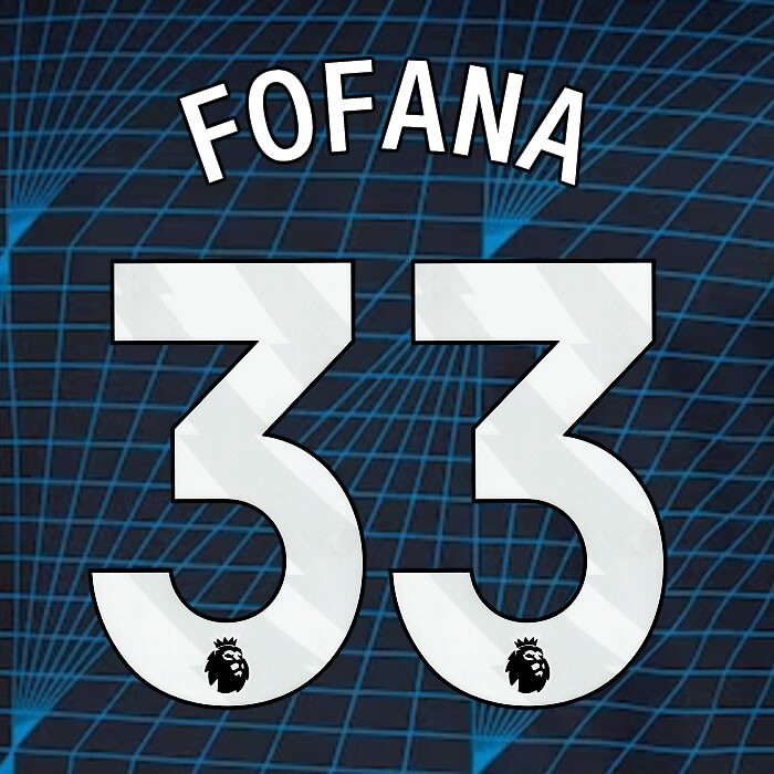 2023 2024 OFFICIAL CHELSEA FOFANA 33 WHITE AWAY PLAYER SIZE NAMESET
