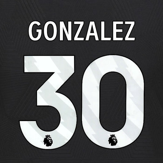 2024 2025 WOLVES AWAY WHITE GONZALEZ 30 OFFICIAL PLAYER SIZE NAMESET