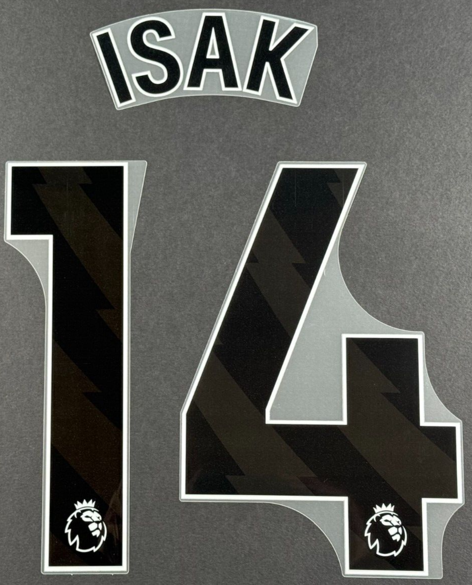 NEWCASTLE UNITED 24-25 ISAK 14 OFFICIAL AVERY DENNISON BLACK PLAYER SIZE SET