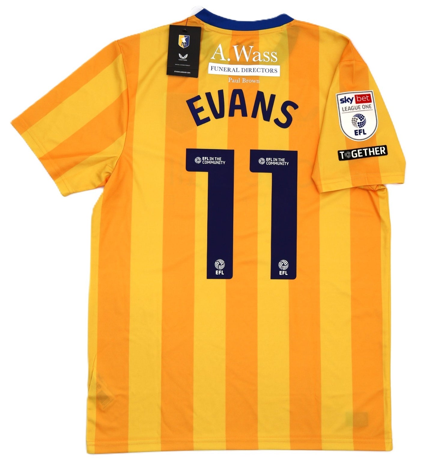 BNWT MANSFIELD TOWN CASTORE AWAY 2024 2025 EVANS 11 + PATCHES SHIRT MENS MEDIUM