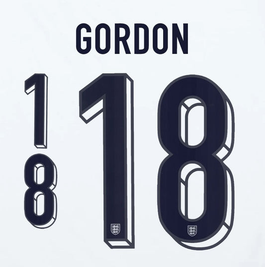 2024 2025 OFFICIAL ENGLAND GORDON 18 HOME PLAYER SIZE NAME SET