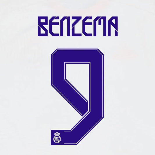 2021 2022 AVERY DENNISON REAL MADRID BENZEMA 9 HOME PLAYER SIZE NAMESET
