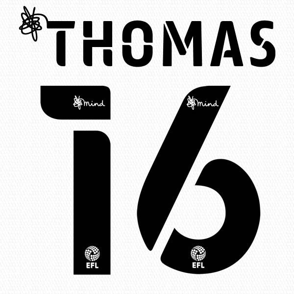 BARNSLEY 2020 2021 OFFICIAL THOMAS 16 AWAY PLAYER SIZE NAME SET