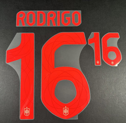SPAIN 2023 2024 OFFICIAL AVERY DENNISON RODRIGO 16 AWAY PLAYER SIZE NAMESET