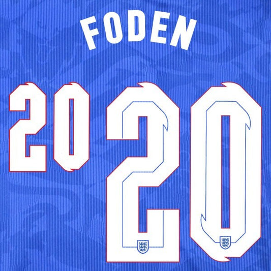 ENGLAND 2020 2021 OFFICIAL SPORTING ID FODEN 20 AWAY PLAYER SIZE NAMESET