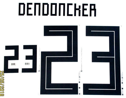 BELGIUM 2018 2019 OFFICIAL DENDONCKER 23 AWAY BLACK PLAYER SIZE NAMESET