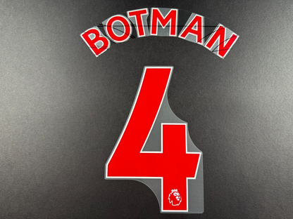 NEWCASTLE 2022-23 BOTMAN 4 OFFICIAL AVERY DENNISON RED PLAYER SIZE NAME SET