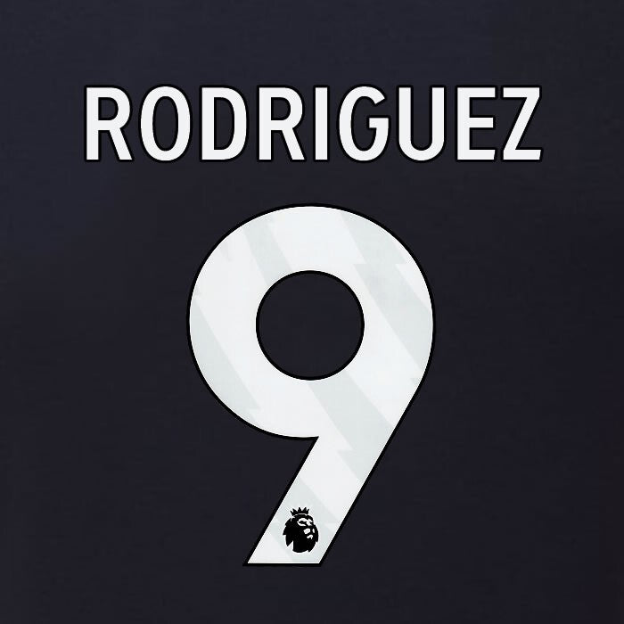 2023 2024 BURNLEY RODRIGUEZ 9 OFFICIAL WHITE 3RD PLAYER SIZE NAMESET