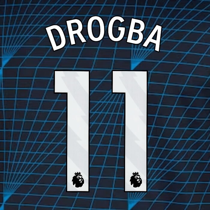 2023 2024 OFFICIAL CHELSEA DROGBA 11 WHITE AWAY PLAYER SIZE NAMESET